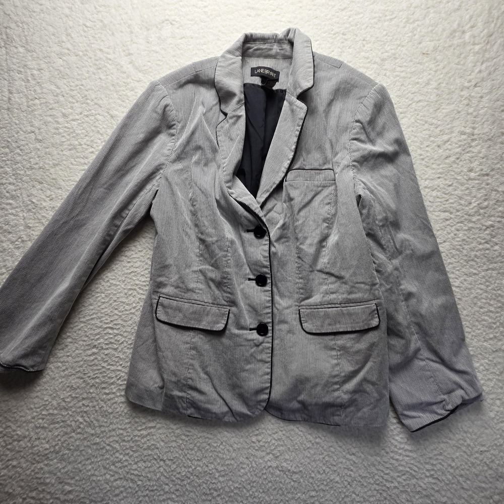 Lane Bryant Blazer Jacket Womens Plus 14β Gray Stripe Cotton Twill Button Lined